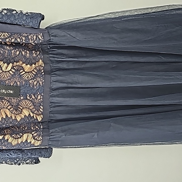 City Chic Navy Blue Elbow Length Sleeve Long Formal Evening Gown Sz:22 - Picture 4 of 16